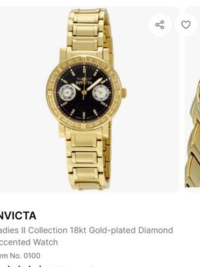 Invicta Gold-Tone Watch with Black Dial and Crystal Accents